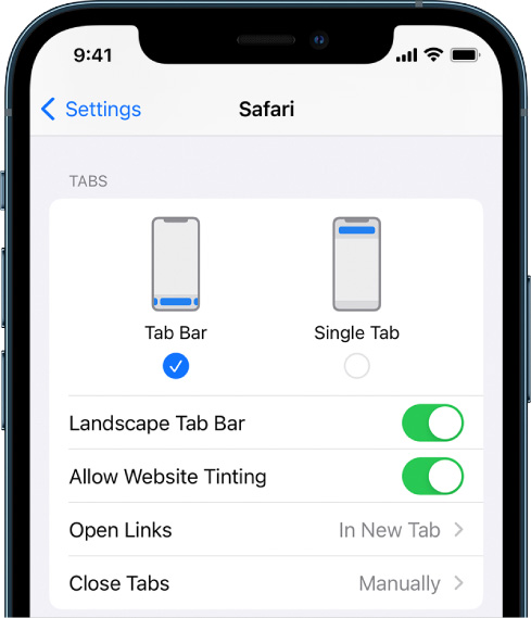 A screenshot of the safari settings page on an iphone.