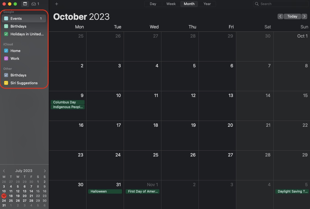 A calendar for october 2023 is shown on a computer screen