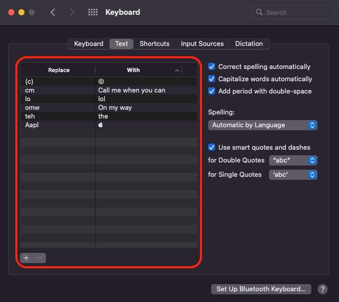 A screenshot of the keyboard settings on a mac