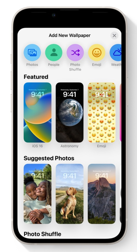 A cell phone with a screen that says add new wallpaper on it.