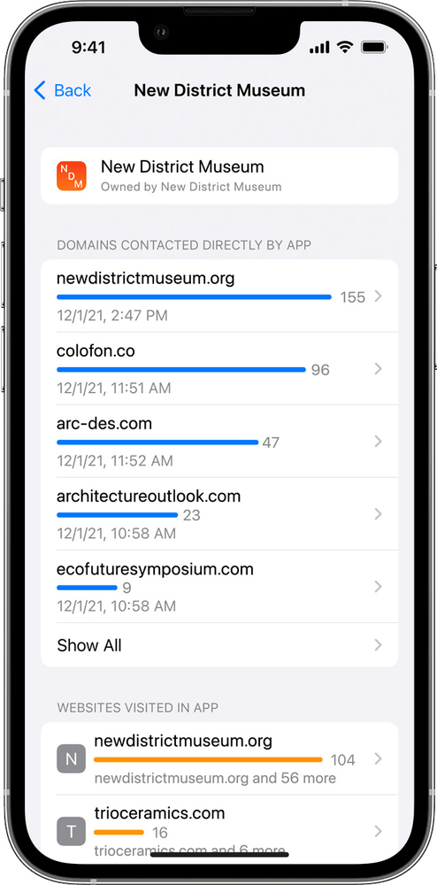 A screenshot of the new district museum app on a cell phone.