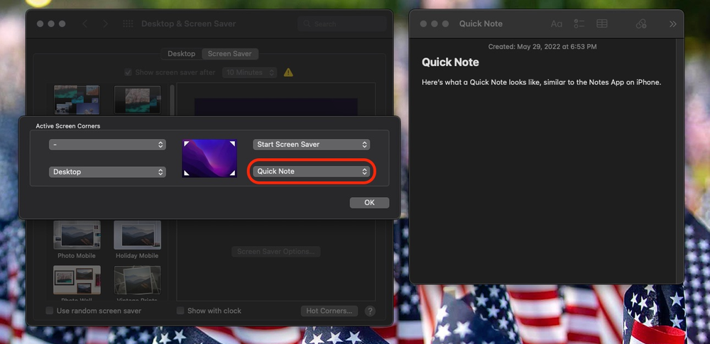 A computer screen with an american flag in the background