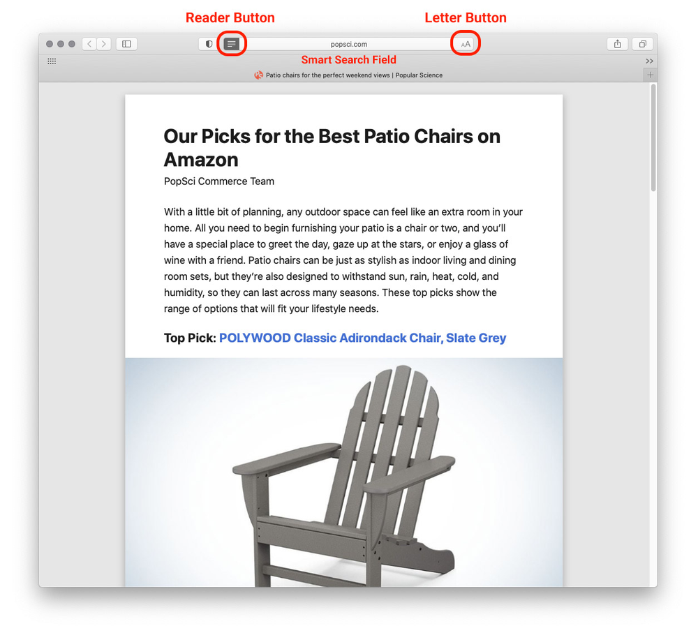 A screen shot of a website that says our picks for the best patio chairs on amazon