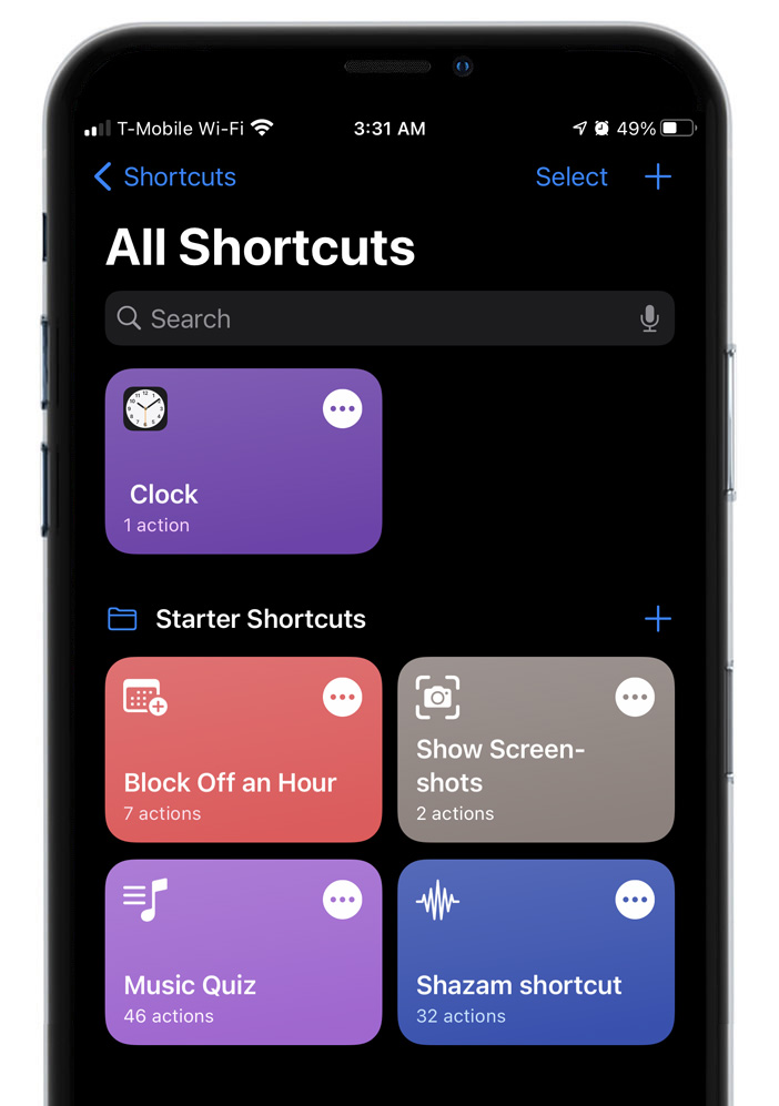 A screenshot of the all shortcuts app on a cell phone.