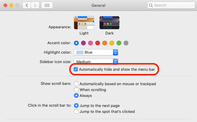 A screen shot of the general settings on a mac