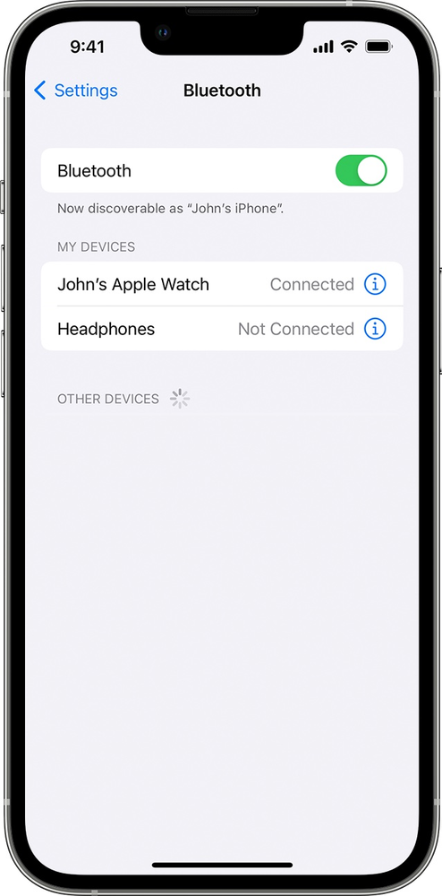 A screenshot of the bluetooth settings on an iphone.
