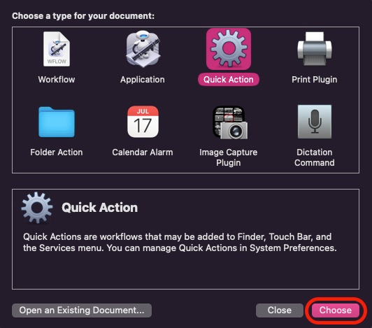 A computer screen that says choose a type for your document