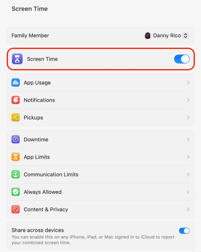 A screenshot of the screen time settings on an iphone