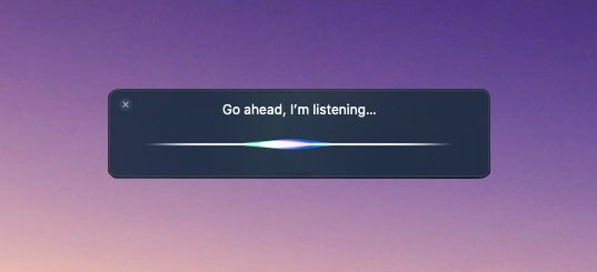 A purple background with a button that says go ahead i 'm listening