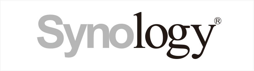 A black and white logo for synology on a white background