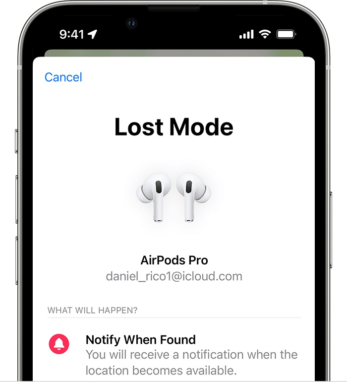 A screenshot of the lost mode app on an iphone.