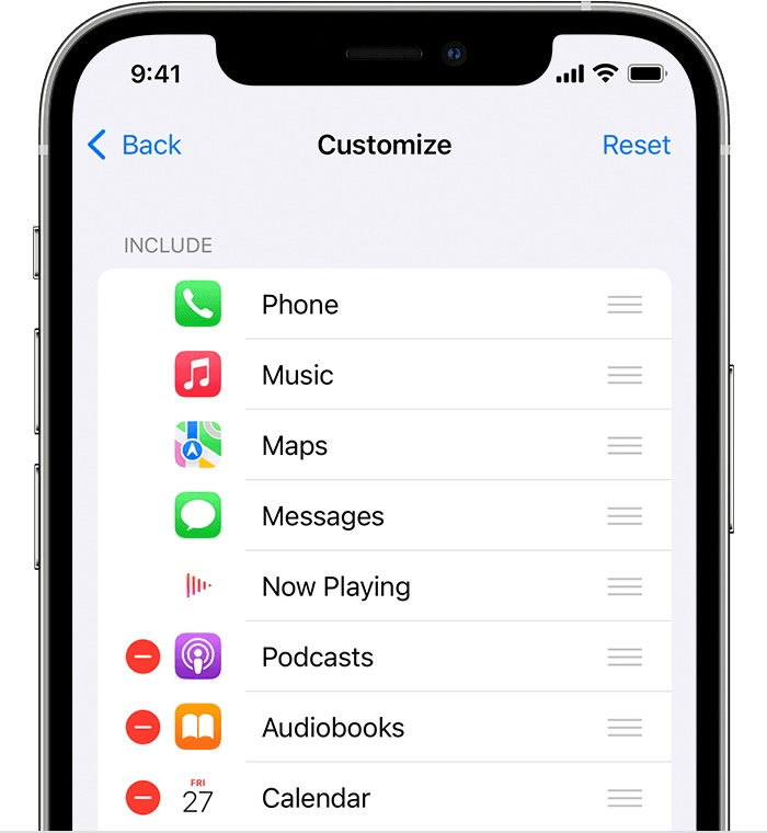 A screenshot of the customize screen on an iphone.