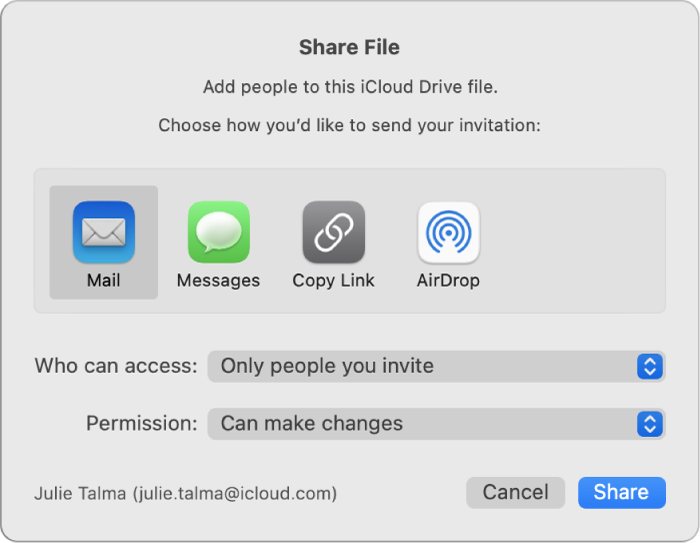 A screenshot of the share file window