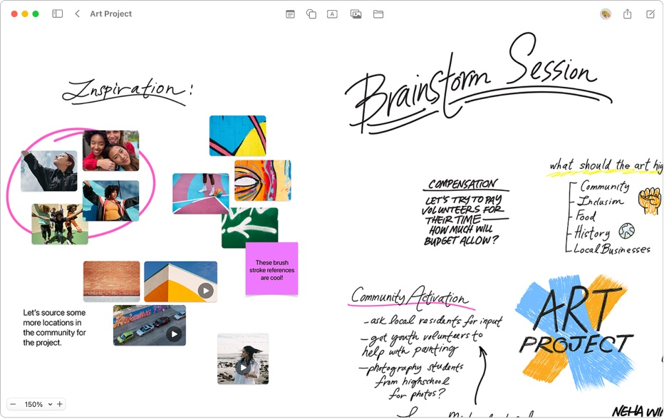 A whiteboard with a brainstorm session written on it