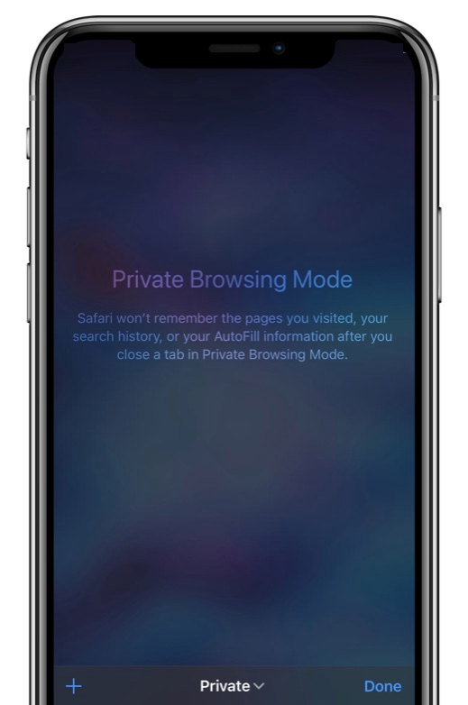 A cell phone with a private browsing mode app open on it.