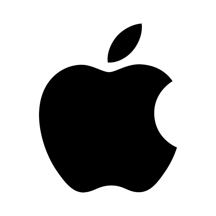 A black apple logo on a white background.