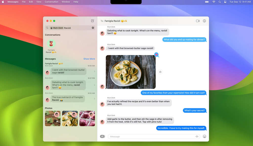A computer screen with a bunch of text messages and a picture of a plate of food.