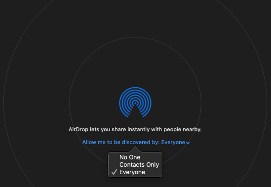A black screen with a blue circle that says airdrop on it