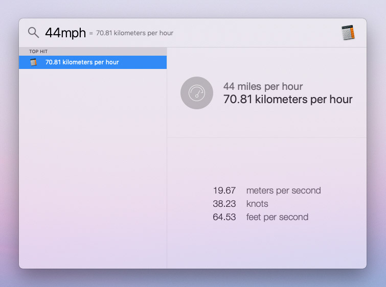 A computer screen shows 44 miles per hour and 70.81 kilometers per hour