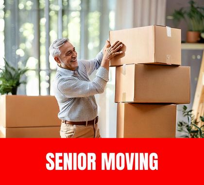 Friendly moving professionals assisting a senior with a safe and stress-free relocation.