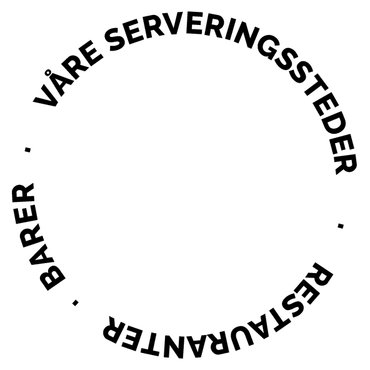 En svart-hvitt-logo for en restaurant i en sirkel på hvit bakgrunn.