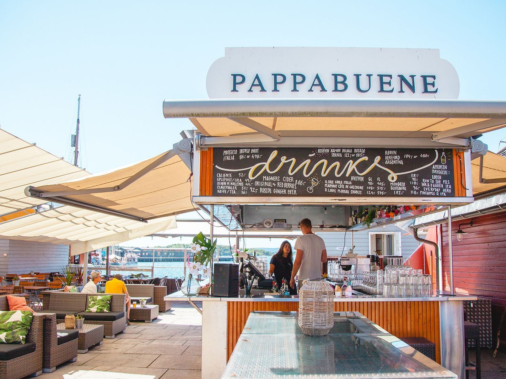 En restaurant med et skilt som sier pappabuene på