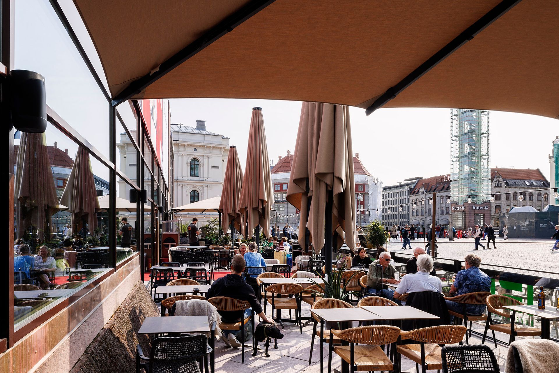 Restaurant patio facing the Oslo city center