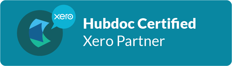 A blue sign that says hubdoc certified xero partner