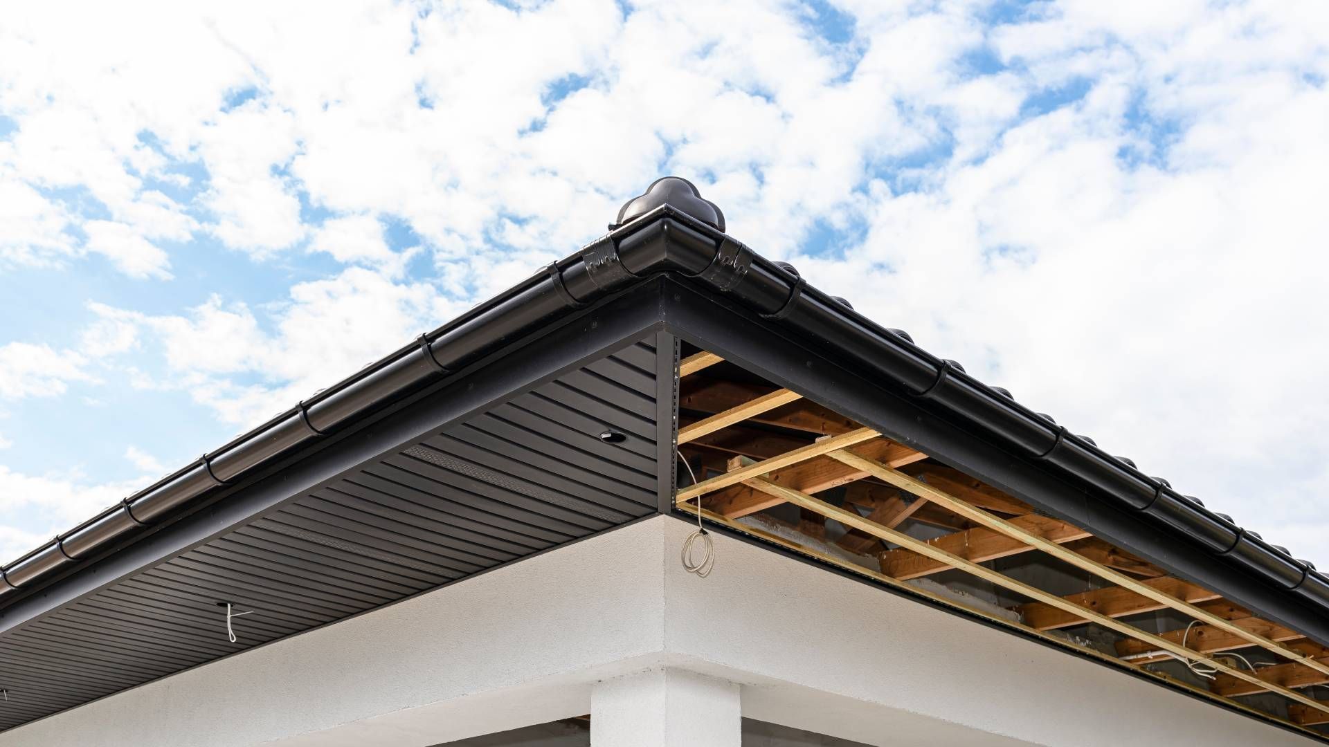 A close up of the roof of a house under construction.
