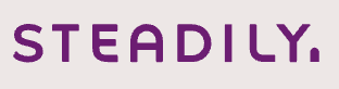 "STEADILY," in purple text on a light background.