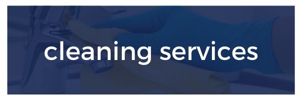 White text reading “cleaning services” on a dark blue background.