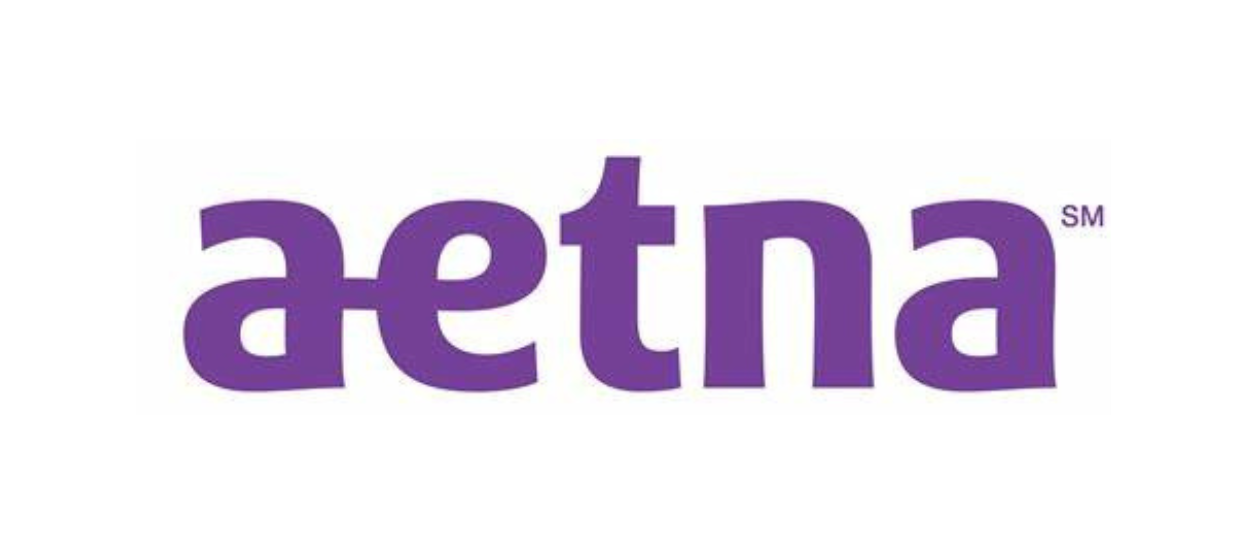 the aetna logo is purple and white on a white background .