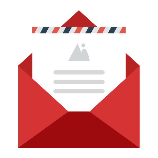 A red envelope with a letter inside of it.