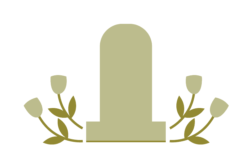 graphic of headstone and flowers
