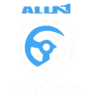 A blue allin logo with a bird on it
