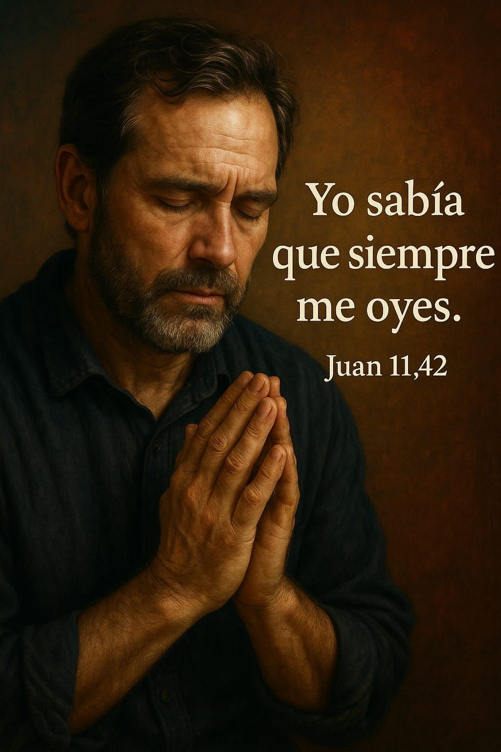 A man is praying with a quote from juan 11:42