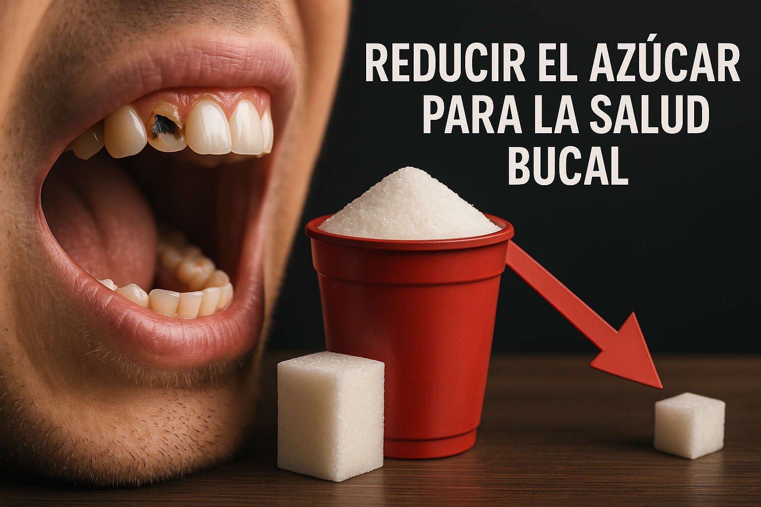 BBoca con caries y terrones de azucar