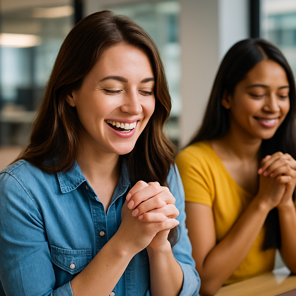 Mujer orando con Biblia abierta, representando la oración bíblica según la Palabra de Dios y guiada 
