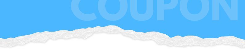 Blue coupon banner with torn white paper edge and the word “COUPON” in the background | A-Tech Auto Repair
