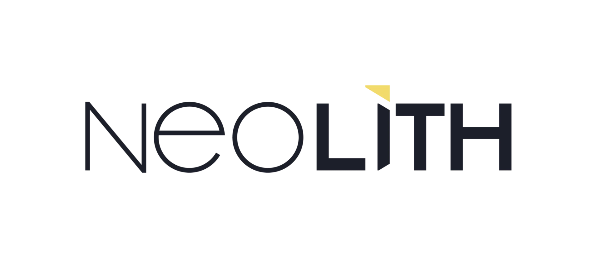 Neolith logo with text in a modern font, black letters with a small yellow triangle.