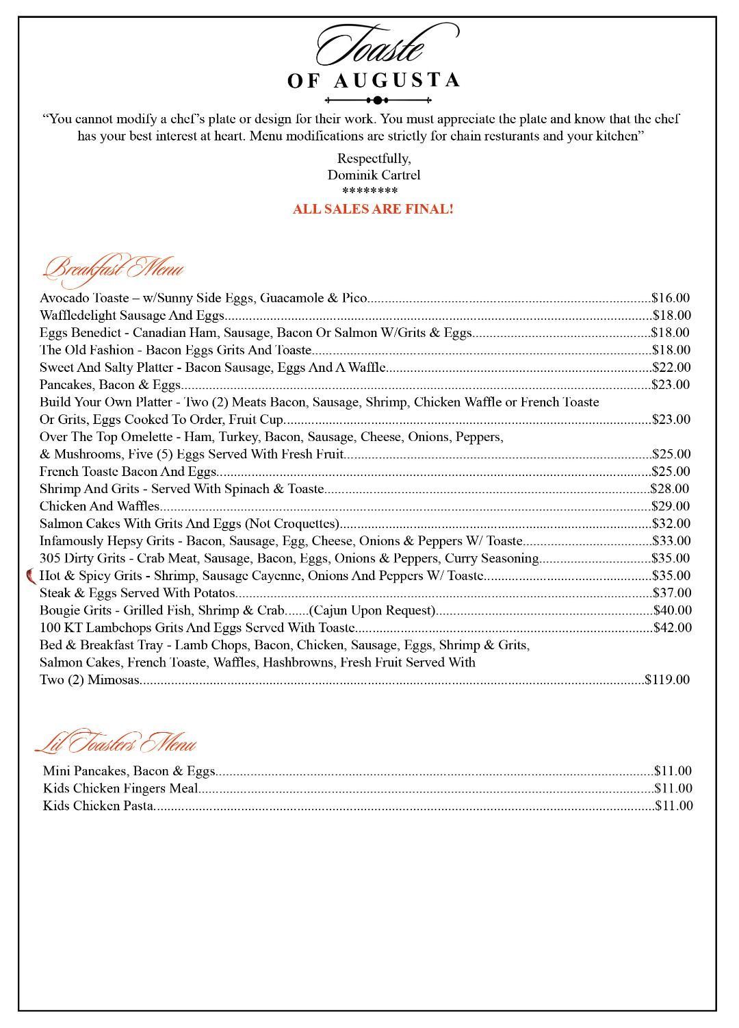 Menu from 