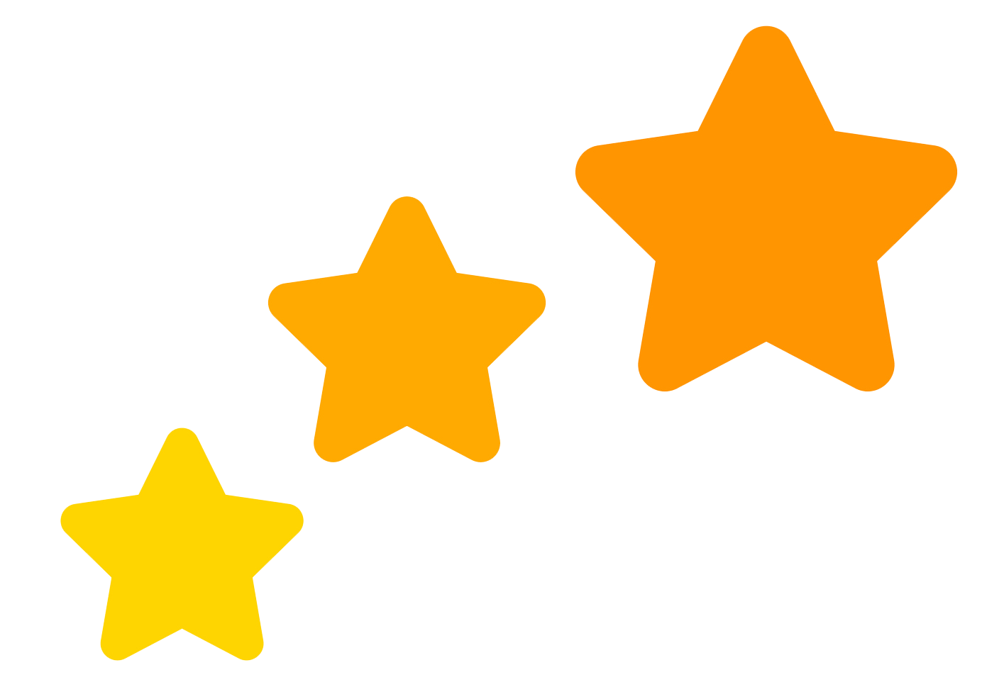 Tre stelle gialle sono allineate in fila su uno sfondo bianco