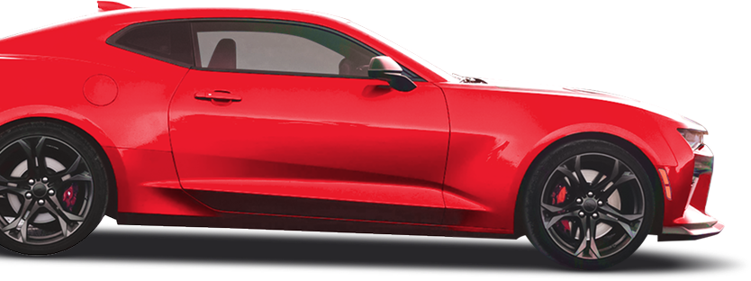 A red sports car with black wheels is on a white background. | Greatway Tire and Auto Center