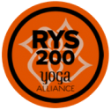 Orange circular RYS 200 Yoga Alliance logo with black text and star design