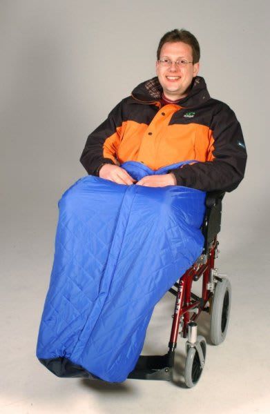wheelchair bound gentleman with blue blanket