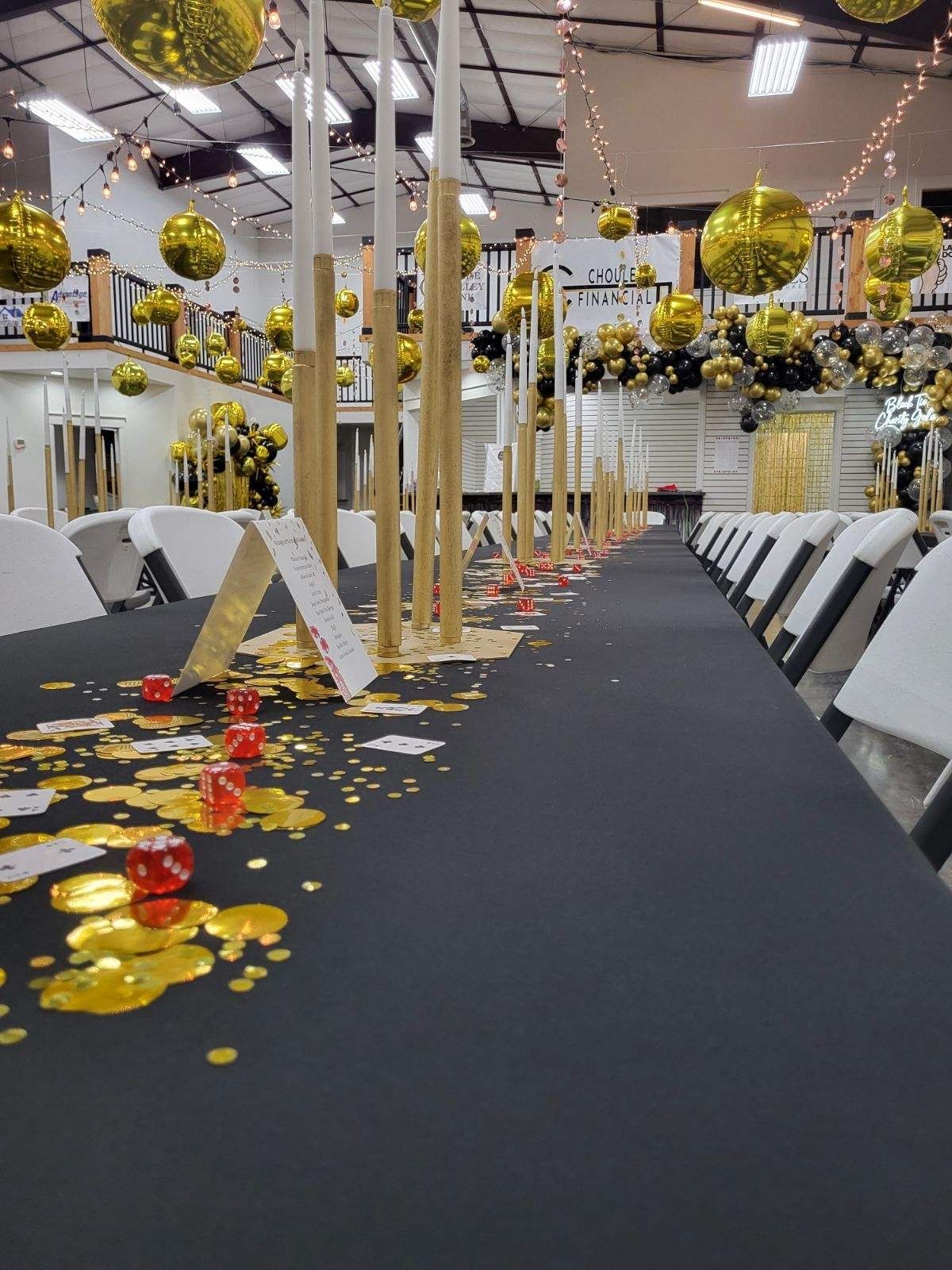 Event setup and breakdown with rental tables and chairs inside a venue