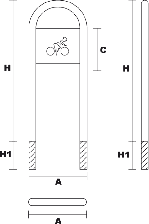 drawing of Single bicycle stand with buried section
