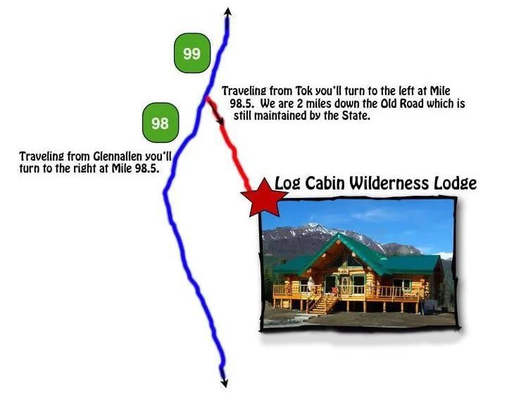 A map showing the location of the log cabin wilderness lodge