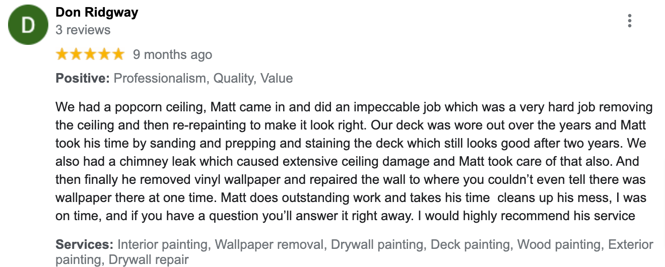 precision painting WI review from Google