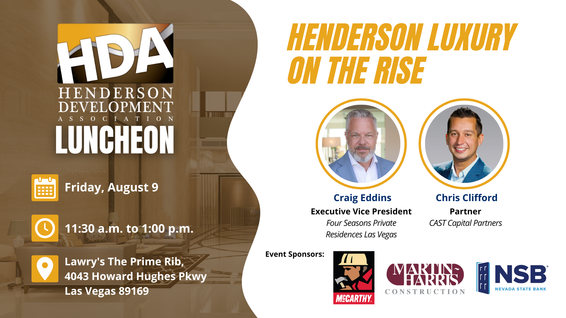 Henderson Development Association Luncheon on August 9, 2024 with Craig Eddins and Chris Clifford